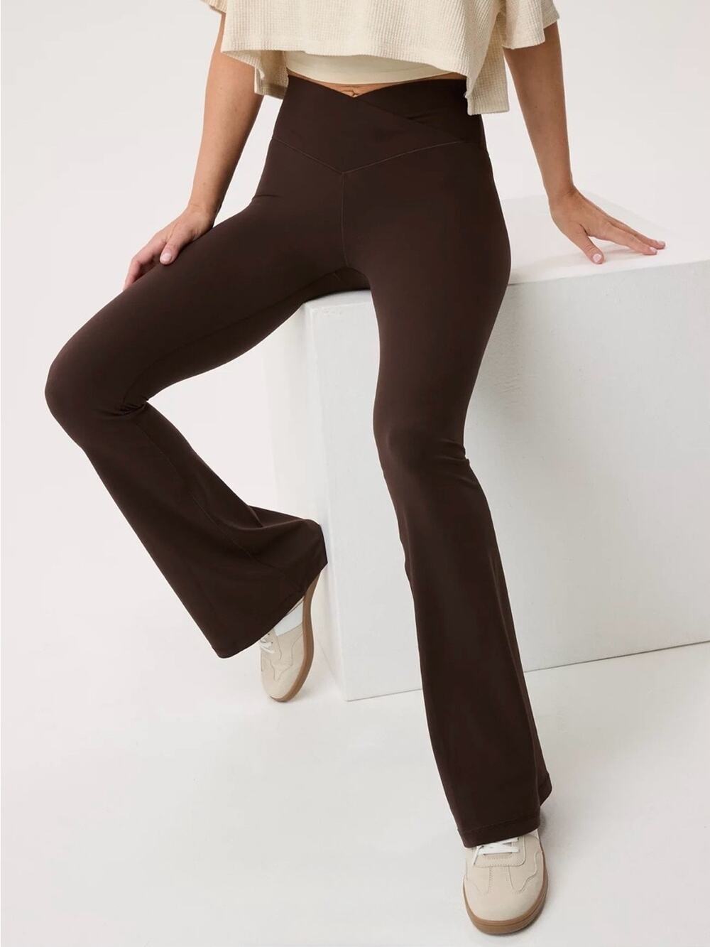 Offline by Aerie Real Me High Waisted Crossover Flare Legging Deep Earth Brown
